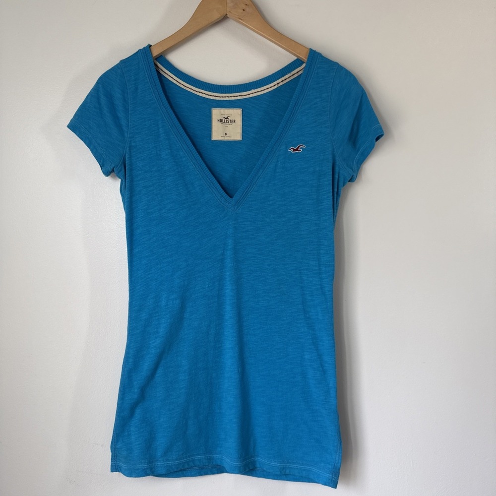 Vintage Hollister Preppy Y2K Fitted Deep V Neck T Shirt Size M Logo Bella Swan